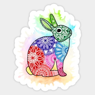 Rainbow rabbit mandala with watercolor splash Sticker